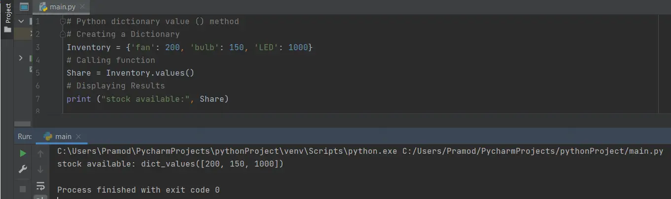 Python dictionary value method Example 2