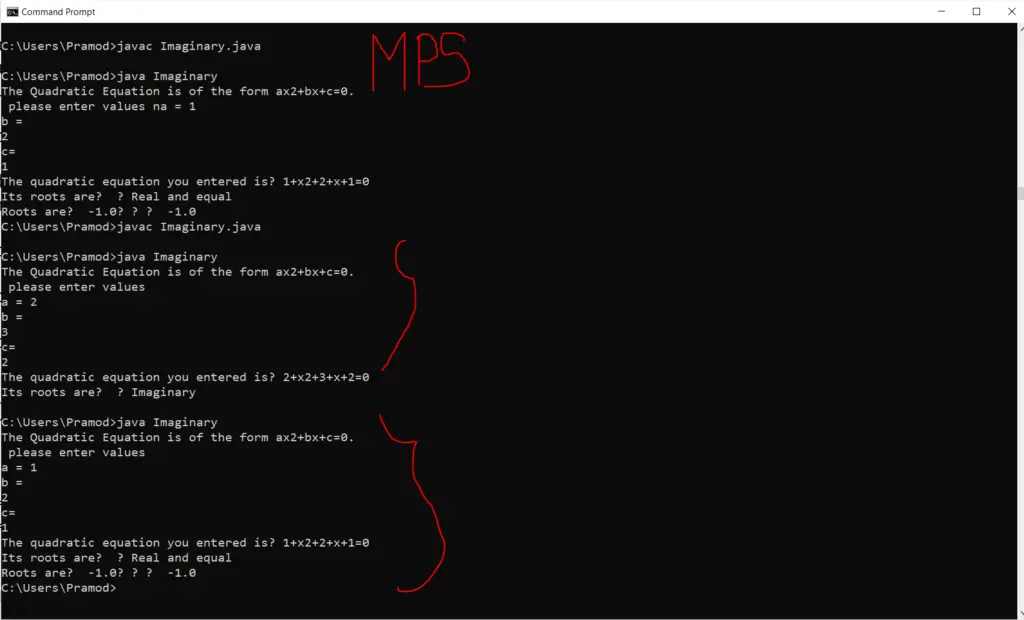 Java Program To Prints Real & Imaginary Solutions To The Quadratic Equation