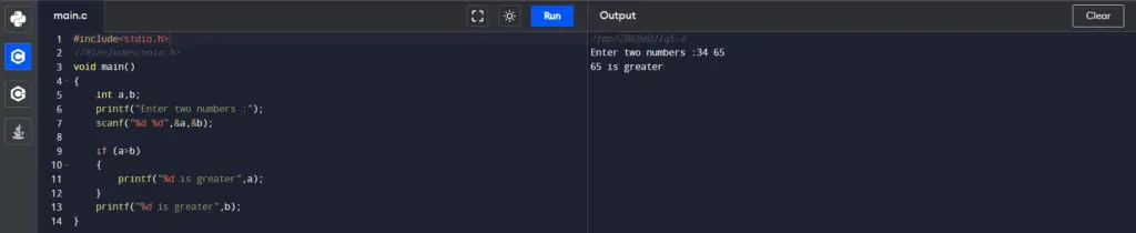 Program to find out the higher quantity between two numbers.